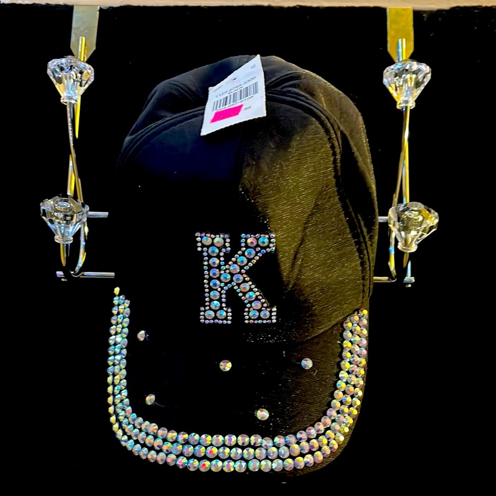 Black Cap with Rhinestone 'K'